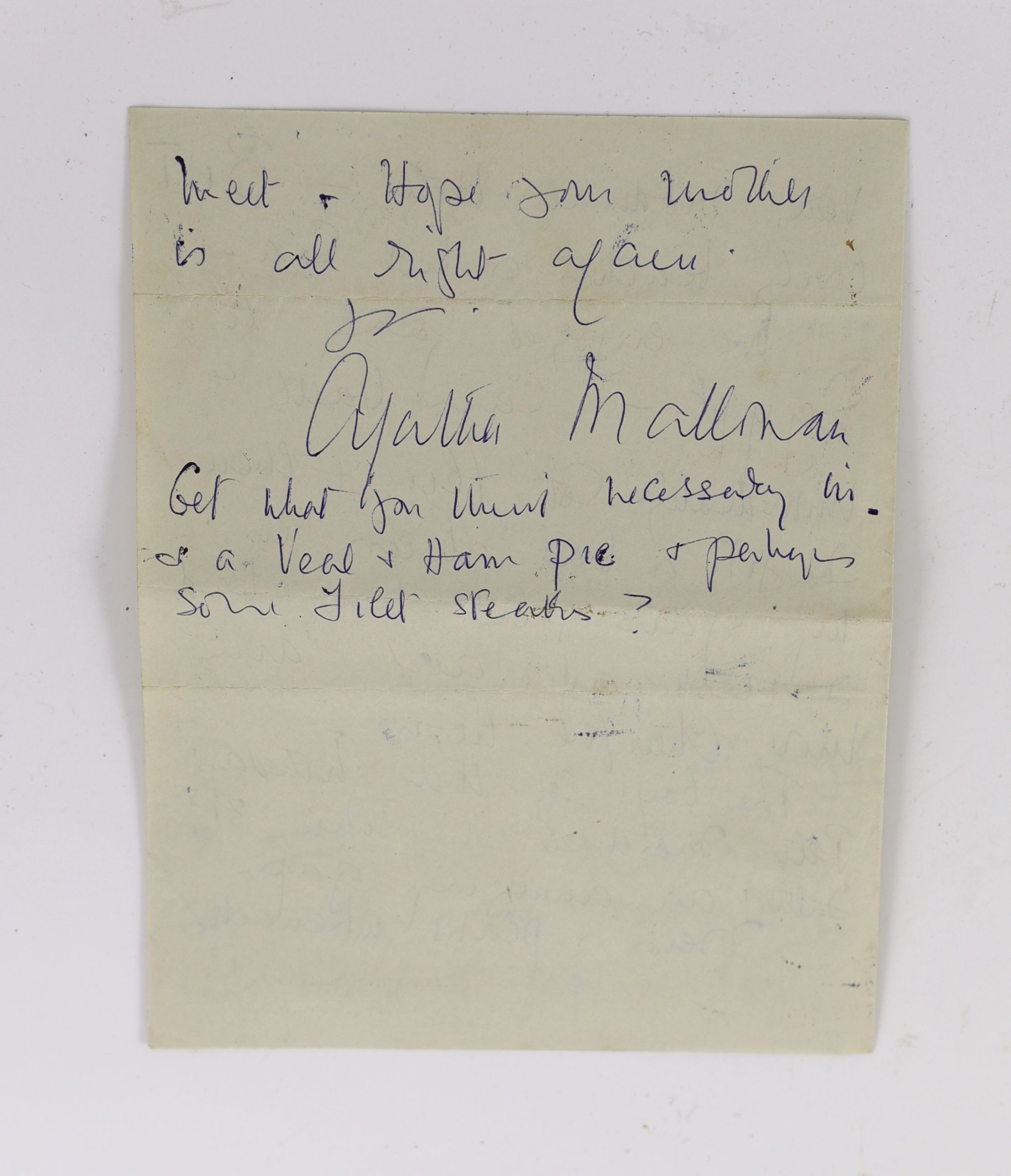 A manuscript letter from Agatha Christie to Mrs Elliot on Winterbrook House notepaper